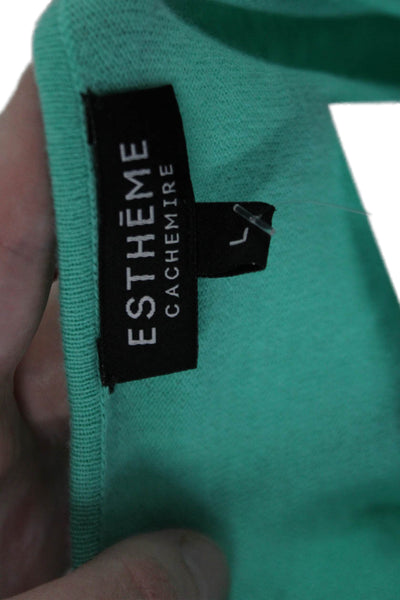 Estheme Cachemire Women V-Neck 3/4 Sleeve Green Cashmere T-Shirt Size L