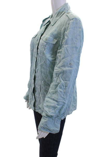Tory Burch Womens Light Blue Linen Collared Button Up Top Long Sleeve Size 10