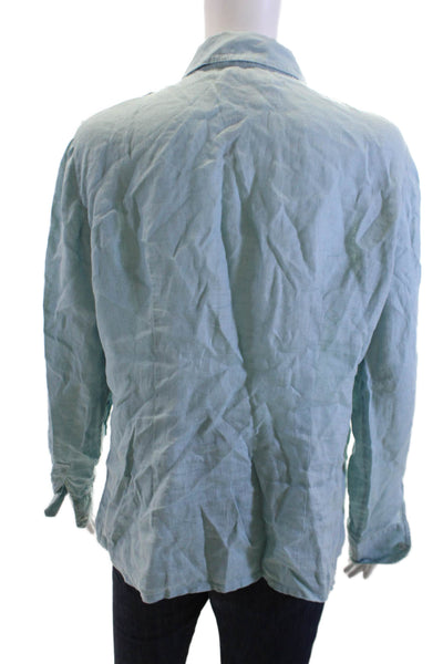 Tory Burch Womens Light Blue Linen Collared Button Up Top Long Sleeve Size 10