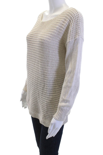 Joie Women Pullover Sweater Beige 100% Cotton Long Sleeve Round Neck Size M