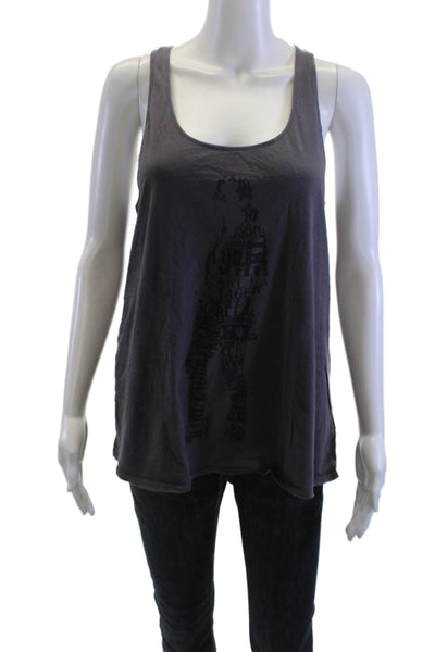 Karl Lagerfeld Women Sleeveless Round Neck Tank Dark Gray Graphic Cotton Size M