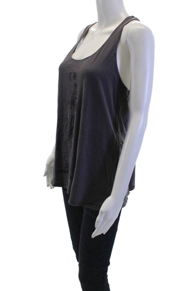 Karl Lagerfeld Women Sleeveless Round Neck Tank Dark Gray Graphic Cotton Size M