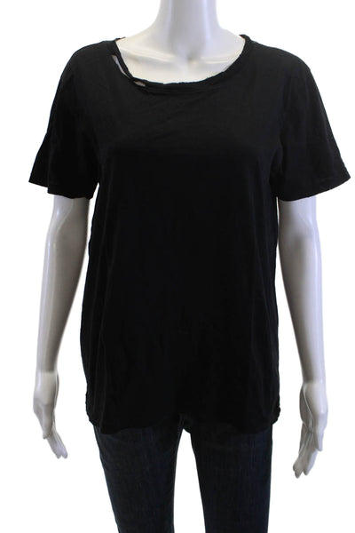 Philanthropy Women Basic Black Crew Neck Short Sleeve T-Shirt 100% Cotton Size L