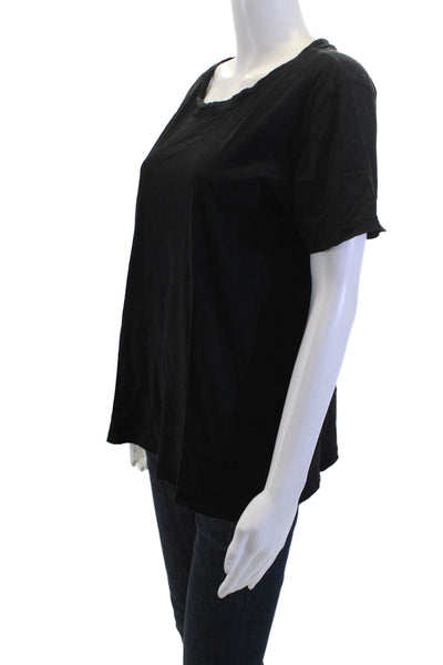 Philanthropy Women Basic Black Crew Neck Short Sleeve T-Shirt 100% Cotton Size L