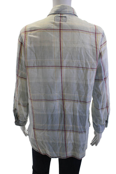 Current/Elliott Womens Beige Plaid Long Sleeve Cotton Button-Up Top Size 2