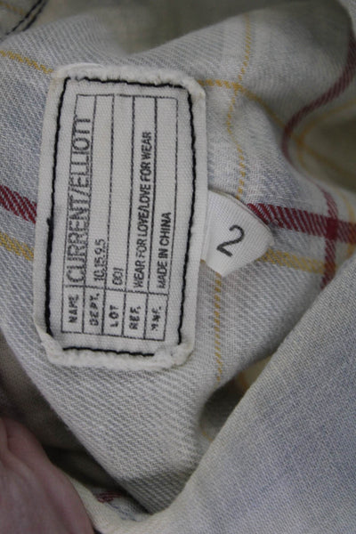 Current/Elliott Womens Beige Plaid Long Sleeve Cotton Button-Up Top Size 2