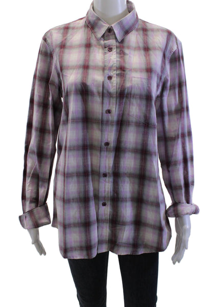 Joes Jeans Womens Purple Plaid Collared Cotton Long Sleeve Button-Up 90s Size M