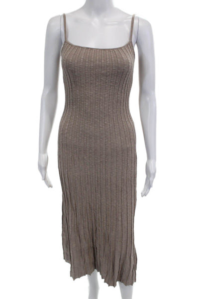 L'Academie Women Brown Striped Square Neck Sleeveless Slip Dress Size S
