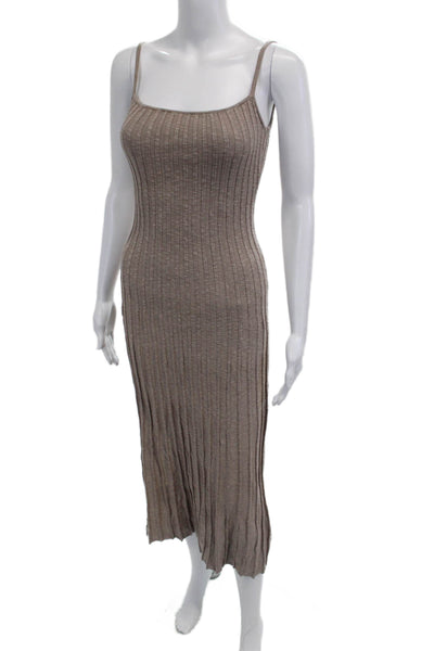 L'Academie Women Brown Striped Square Neck Sleeveless Slip Dress Size S