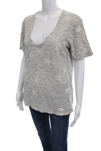 Splendid Women Gray V-Neck Jersey T-Shirt Stars Cotton Short Sleeve Size S