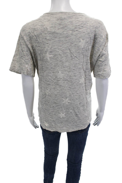 Splendid Women Gray V-Neck Jersey T-Shirt Stars Cotton Short Sleeve Size S