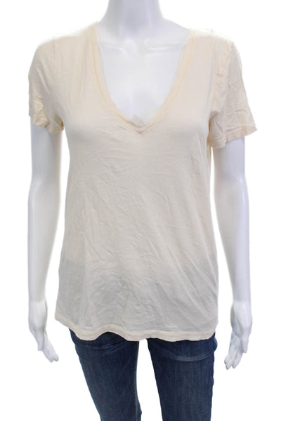 J Crew Women Jersey V-Neck Short Sleeve T-Shirt Beige 100% Cotton Size M