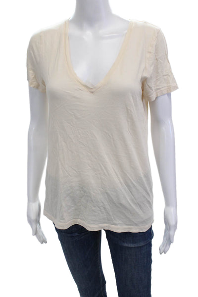 J Crew Women Jersey V-Neck Short Sleeve T-Shirt Beige 100% Cotton Size M