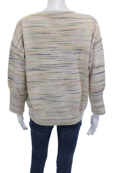 Sundays Unisex Beige Bohemian V-Neck Striped Pullover Sweater 3/4 Sleeve Size M