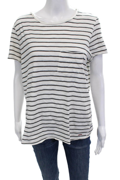 Philanthropy Womens Basic Jersey Striped White Cotton Round Neck T-Shirt Size L
