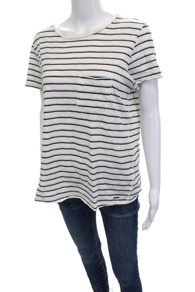 Philanthropy Womens Basic Jersey Striped White Cotton Round Neck T-Shirt Size L