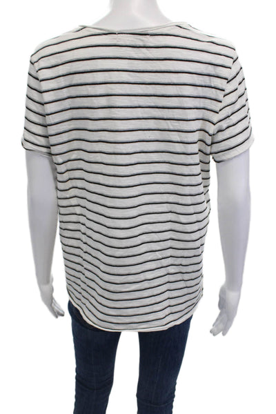 Philanthropy Womens Basic Jersey Striped White Cotton Round Neck T-Shirt Size L