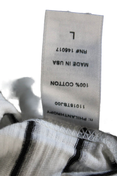 Philanthropy Womens Basic Jersey Striped White Cotton Round Neck T-Shirt Size L