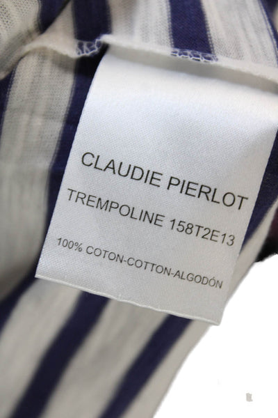 Claudie Pierlot Womens Jersey White Striped Tie Short Sleeve Tee Size 3