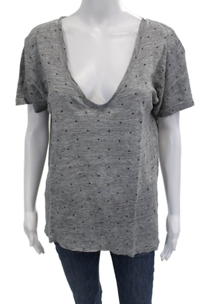 Rails Women V-Neck Short Sleeve Stars Basic T-Shirt Gray Pima Cotton Size M
