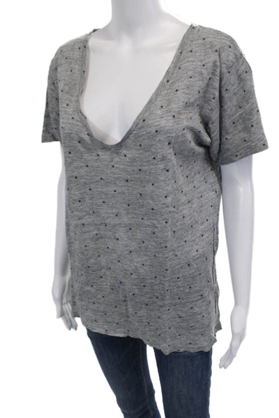 Rails Women V-Neck Short Sleeve Stars Basic T-Shirt Gray Pima Cotton Size M