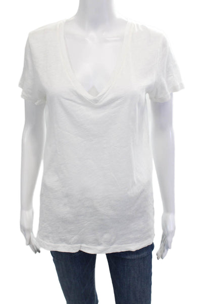 J Crew Women Basic Jersey V-Neck Short Sleeve Cotton T-Shirt White Size M