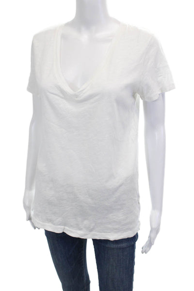 J Crew Women Basic Jersey V-Neck Short Sleeve Cotton T-Shirt White Size M
