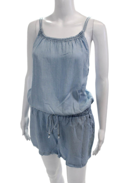 Splendid Womens Light Blue Tencel Romper Sleeveless Round Neck Size L