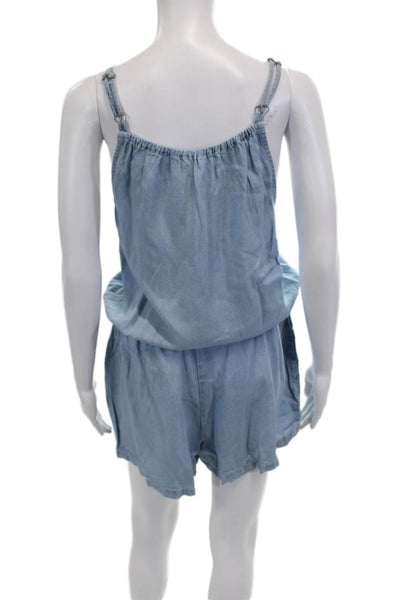 Splendid Womens Light Blue Tencel Romper Sleeveless Round Neck Size L