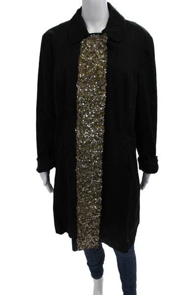 INC International Concepts Women Collared Black Overcoat Long Sleeve Size M