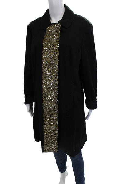 INC International Concepts Women Collared Black Overcoat Long Sleeve Size M