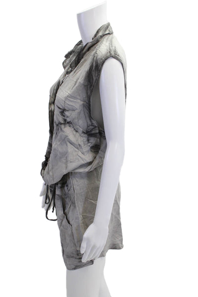 Enza Costa Women Collared Abstract Rayon Sleeveless Jumpsuit Romper Gray Size 2