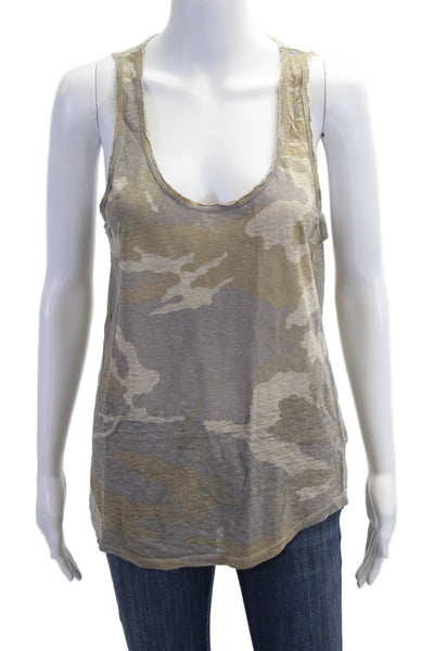Majestic Filatures Womens Tank Camo Linen Silk Round Neck Size 2