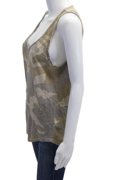 Majestic Filatures Womens Tank Camo Linen Silk Round Neck Size 2