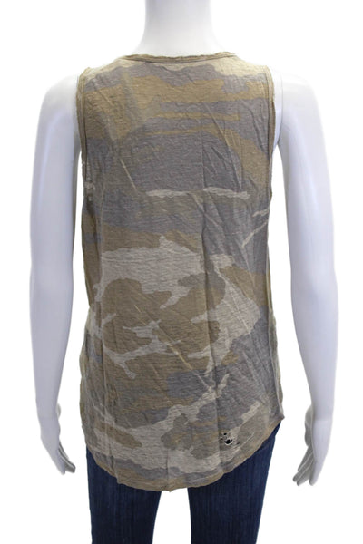 Majestic Filatures Womens Tank Camo Linen Silk Round Neck Size 2