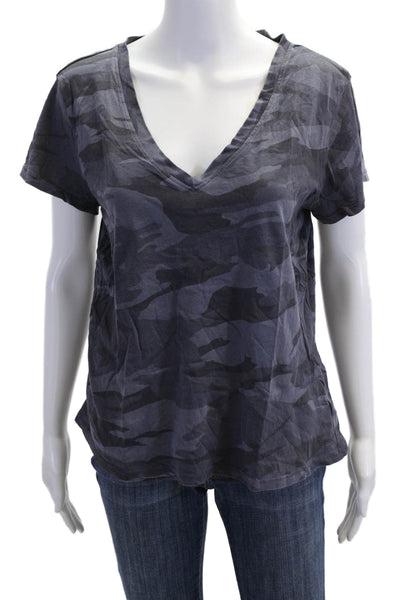 Splendid Women Dark Gray V-Neck Camo Cotton Short Sleeve Basic T-Shirt Size L