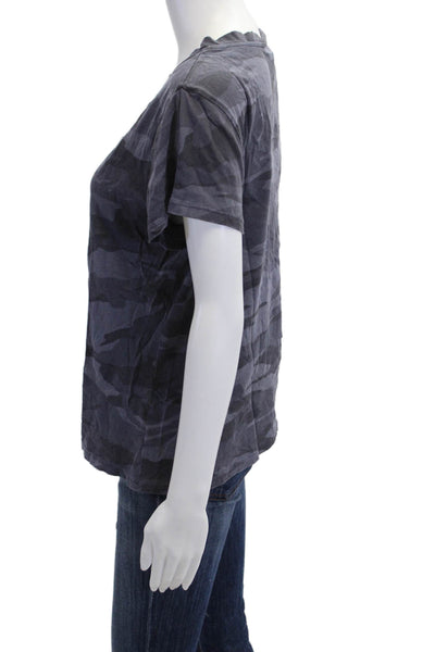 Splendid Women Dark Gray V-Neck Camo Cotton Short Sleeve Basic T-Shirt Size L