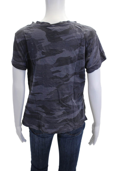 Splendid Women Dark Gray V-Neck Camo Cotton Short Sleeve Basic T-Shirt Size L