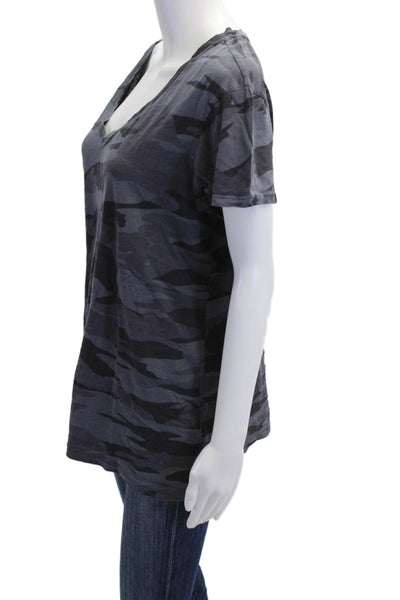 Splendid Women Basic V-Neck Camouflage T-Shirt Dark Gray 100% Cotton Size L