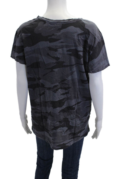 Splendid Women Basic V-Neck Camouflage T-Shirt Dark Gray 100% Cotton Size L