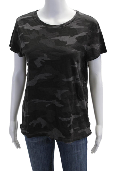 Athleta Womens Black Camouflage Cotton Basic T-Shirt Short Sleeve Size L