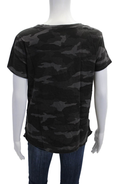 Athleta Womens Black Camouflage Cotton Basic T-Shirt Short Sleeve Size L
