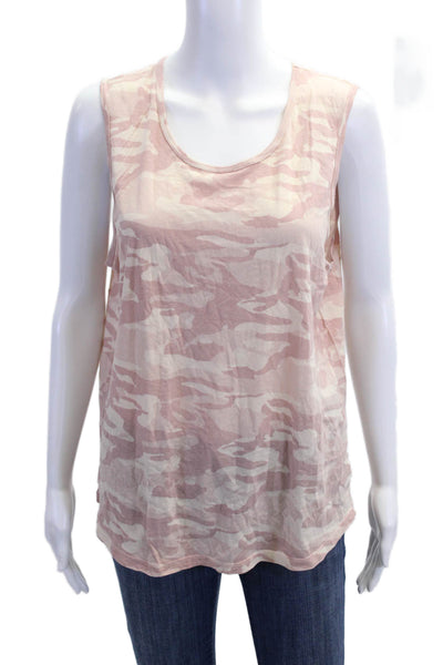 Monrow Womens Sleeveless Jersey Tank Beige Camouflage Cotton Round Neck Size M