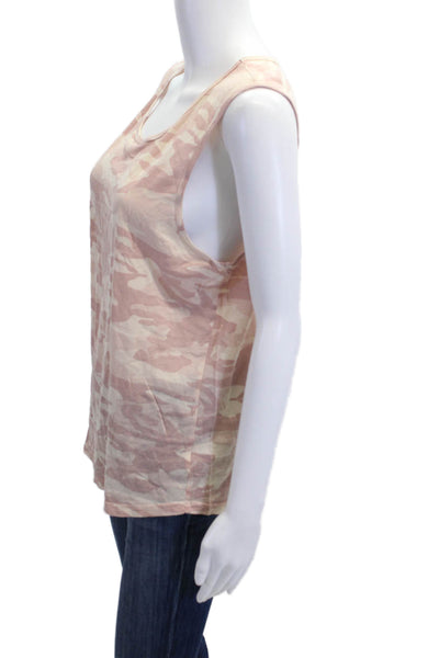 Monrow Womens Sleeveless Jersey Tank Beige Camouflage Cotton Round Neck Size M