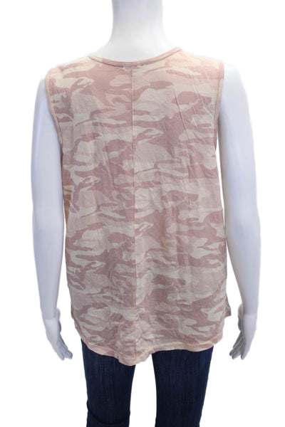 Monrow Womens Sleeveless Jersey Tank Beige Camouflage Cotton Round Neck Size M