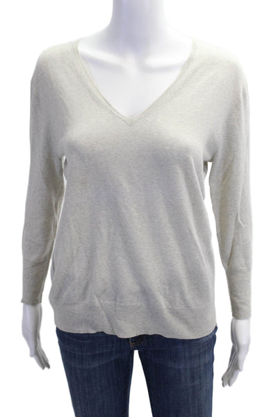 J Crew Womens Pullover Merino Wool V Neck Long Sleeve Beige Sweater Size M