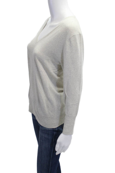 J Crew Womens Pullover Merino Wool V Neck Long Sleeve Beige Sweater Size M