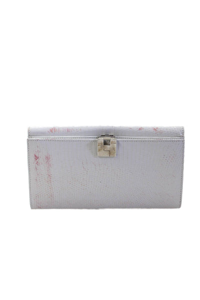 Lambertson Truex Womens Lizard Card Slot Detail Long Wallet White