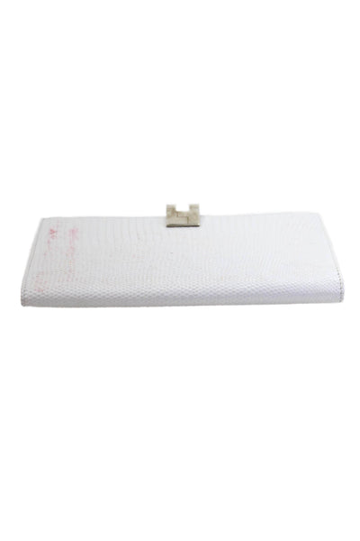 Lambertson Truex Womens Lizard Card Slot Detail Long Wallet White
