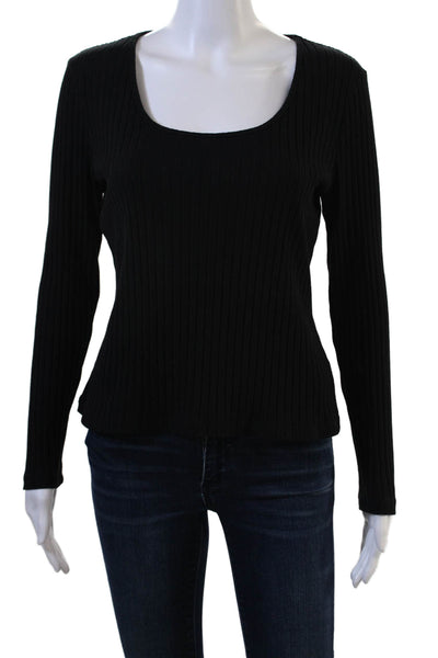 Drew Womens Basic Striped Square Neck Long Sleeve Top Black Size M